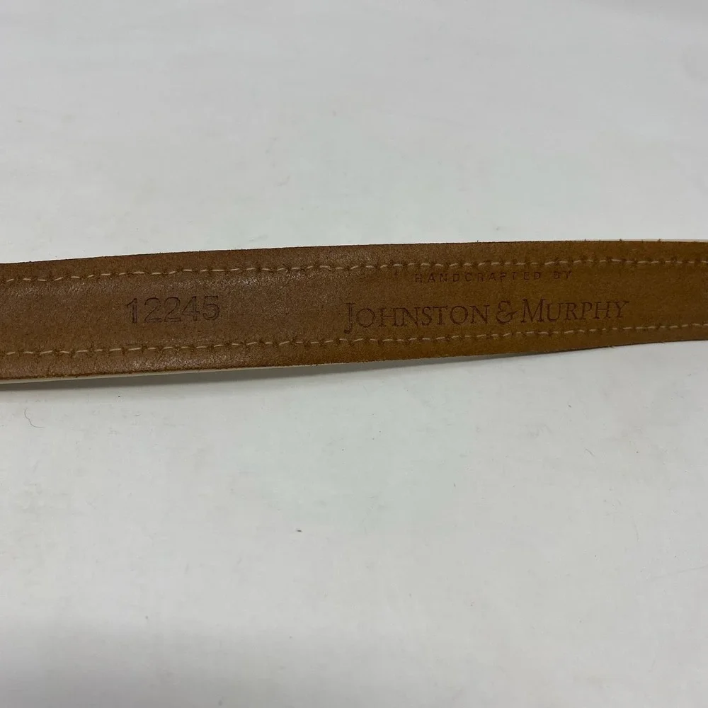 Vtg Johnston & Murphy Belt Mens 44‎ Italian Kipskin Braided Cream Brass Buckle